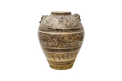 Lot 672 - A LARGE THAI SAWANKHALOK PAINTED STORAGE JAR
