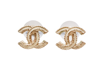 Lot 341 - Chanel Cream CC Pierced Earrings