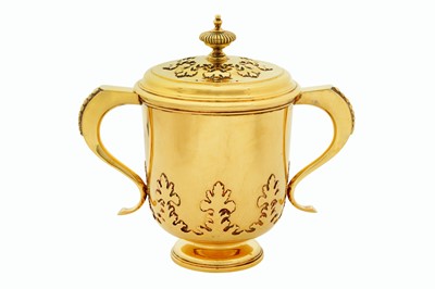 Lot 296 - An Elizabeth II sterling silver gilt twin handled cup and cover, London 1970 by Richard Comyns