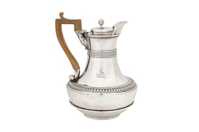 Lot 381 - A George III sterling silver hot water pot, London 1807 by Thomas and Joseph Guest and Joseph Craddock