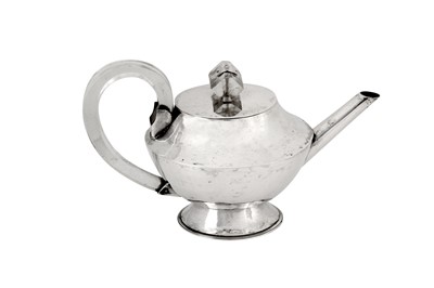 Lot 250 - An Elizabeth II hand crafted modernist sterling silver and Lucite teapot, London 1960 by GF