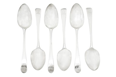 Lot 227 - A set of six George III sterling silver tablespoons, London 1784 by Hester Bateman