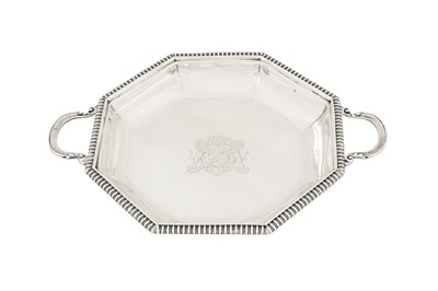 Lot 441 - Duke of Argyll – An interesting George III sterling silver twin handled entrée dish base, London 1770 by Thomas Heming (reg. 12th June 1745)