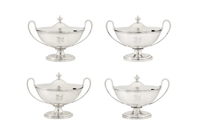 Lot 439 - A good set of four George III sterling silver sauce tureens, London 1798 by John Wakelin and Robert Garrard (reg. 20th Oct 1792)