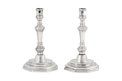 Lot 207 - A pair of Louis XV mid - 18th century French provincial silver candlesticks, Le Mans 1756 -62 by Jean Charles Rousseau (reg. 1722)