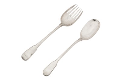 Lot 236 - A pair of George III sterling silver salad servers, London 1805 by William Eley and William Fearn