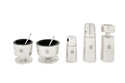 Lot 257 - An Elizabeth II modernist sterling silver five-piece condiment set, London 1965/6 by Gerald Benney (1930-2008)