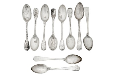 Lot 197 - A set of six mid-18th century German silver tablespoons, Augsburg 1763-65 by Abraham Warnberger IV (master 1741, d. 1793)