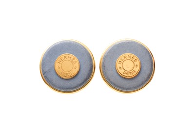 Lot 143 - Hermes Blue Clou De Selle XL Clip On Earrings