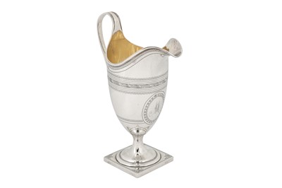 Lot 453 - A George III sterling silver milk or cream jug, London 1798 by William Stroud (reg. 7th July 1788)