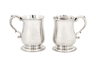 Lot 418 - A pair of George II provincial sterling silver half-pint mugs, Newcastle 1754 by John Langlands I and John Goodrick (active 1754-1757)
