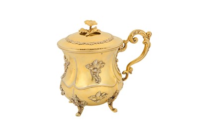 Lot 186 - A Nicholas I mid-19th century Russian 84 zolotnik silver gilt covered cup or mug, Moscow 1851 by ИA or ИД