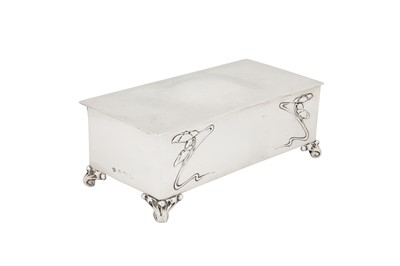 Lot 239 - An Edwardian ‘art nouveau’ sterling silver cigarette box, Birmingham 1905 by William Hutton and Sons