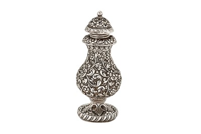 Lot 111 - A mid-19th century Anglo - Indian silver pepper caster, Cutch circa 1860 marked R.?