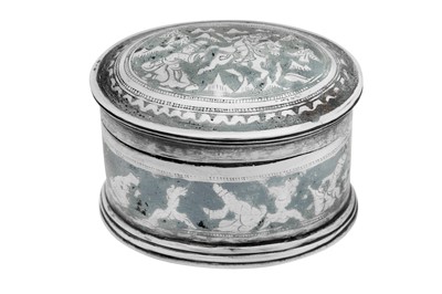 Lot 122 - A late 19th / early 20th century Burmese niello and silver large lime box, Shan States circa 1900