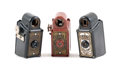 Lot 212 - Two Black & a Red Coronet Midget Cameras, for Spares or Repair.