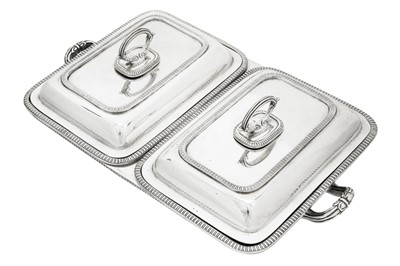 Lot 347 - A Victorian sterling silver double entree dish set on warming stand, London 1899 by George Lambert
