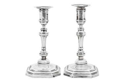 Lot 308 - A pair of Edwardian sterling silver candlesticks, London 1901 by Thomas Bradbury