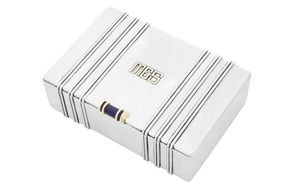 Lot 2 - A George V Art Deco sterling silver lapis lazuli mounted cigarette box, London 1935, signed Cartier