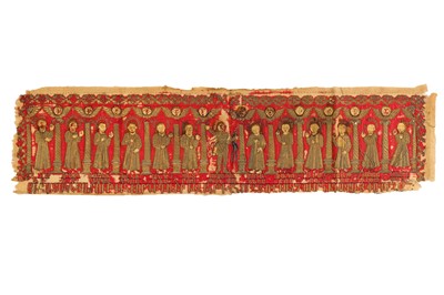 Lot 365 - A CHRISTIAN LITURGICAL PANEL WITH JESUS AND THE APOSTLES