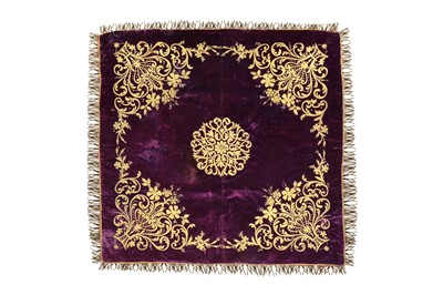 Lot 333 - A METAL THREAD-EMBROIDERED PLUM VELVET SOFREH COVER