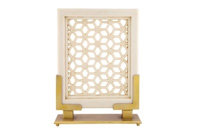 Lot 256 - A MUGHAL-STYLE CARVED OPENWORK MARBLE JALI WINDOW PANEL