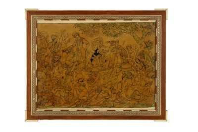 Lot 409 - λ AN ARCHAISTIC SAFAVID-REVIVAL GARDEN DRINKING SCENE