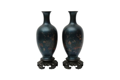 Lot 855 - A PAIR OF CHINESE FUZHOU (FOOCHOW) LACQUER VASES