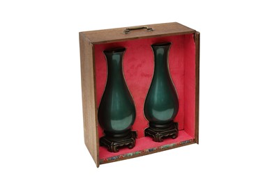 Lot 854 - A PAIR OF CHINESE FUZHOU (FOOCHOW) MONOCHROME LACQUER VASES