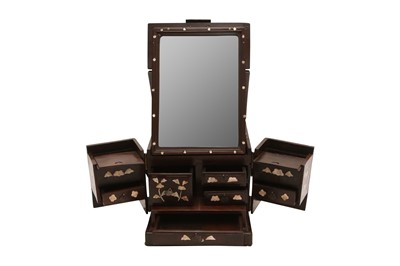 Lot 219 - A CHINESE MOTHER OF PEARL-INLAID HARDWOOD JEWELLERY CABINET, 19TH CENTURY