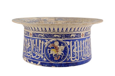 Lot 288 - A LARGE POLYCHROME-PAINTED MAMLUK-REVIVAL POTTERY BASIN