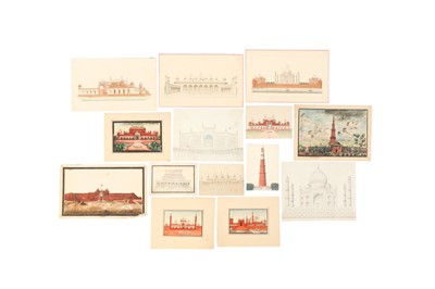 Lot 475 - FOURTEEN MINIATURE ARCHITECTURAL STUDIES OF RENOWNED INDIAN LANDMARKS