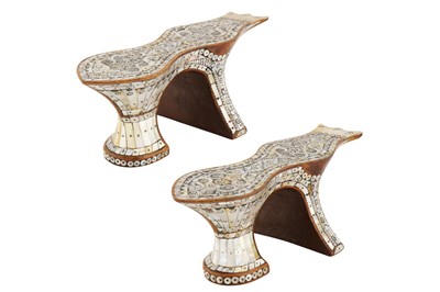 Lot 322 - λ A PAIR OF CARVED HARDWOOD MOTHER-OF-PEARL-INLAID NALIN CLOGS
