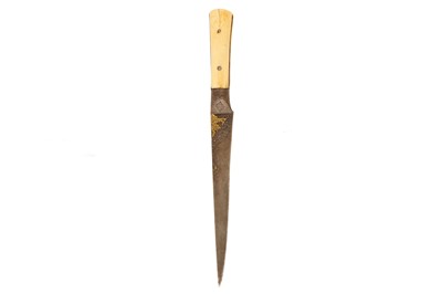 Lot 403 - λ A GOLD-INLAID STEEL KARD DAGGER WITH MARINE IVORY HILT