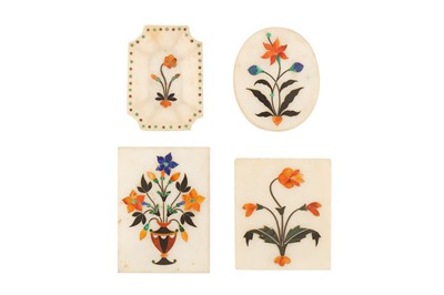 Lot 472 - FOUR INDIAN PIETRA DURA WHITE MARBLE SAMPLE PANELS