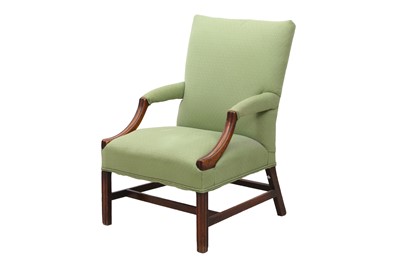 Lot 497 - A GEORGE III MAHOGANY GAINSBOROUGH OPEN ARMCHAIR