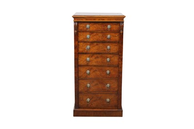 Lot 496 - A REGENCY PERIOD BURR WALNUT WELLINGTON CHEST
