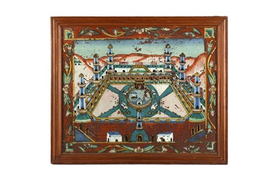 Lot 351 - A DEVOTIONAL REVERSE GLASS PAINTING OF KA'BA AND THE MASJID AL-HARAM IN MECCA