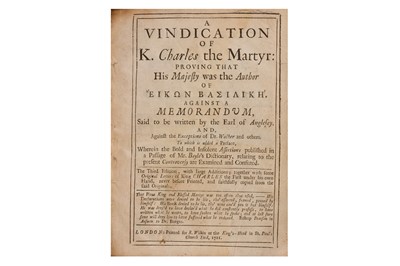 Lot 132 - [Wagstaffe] A Vindication of K. Charles the Martyr bound with 2 others, 1711 & 1694