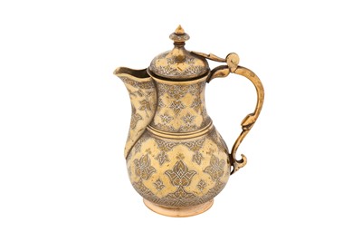 Lot 318 - A MINIATURE GOLD AND SILVER-OVERLAID BRASS COFFEE POT