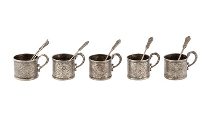 Lot 171 - Five early 20th century Persian (Iranian) unmarked silver tea glass holders, Isfahan, circa 1930