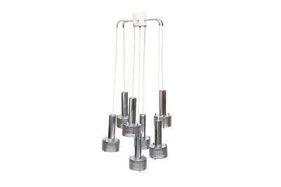 Lot 483 - A CHROME HANDING CHANDELIER, MID CENTURY