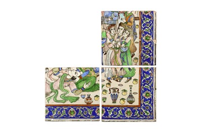 Lot 368 - A GROUP OF THREE MOULDED FIGURAL POTTERY TILES