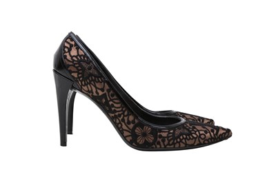 Lot 275 - Louis Vuitton Black Monogram Lace Heeled Pump - Size 37