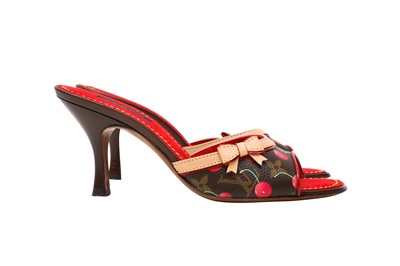 Lot 296 - Louis Vuitton Monogram Cerises Heeled Mule - Size 37.5