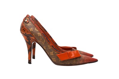 Lot 294 - λ Louis Vuitton Orange Monogram Heeled Pump - Size 37.5