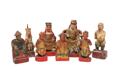 Lot 862 - EIGHT CHINESE LACQUERED WOOD FIGURES