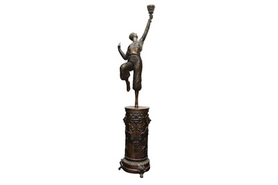 Lot 148 - A LARGE ART DECO STYLE BRONZE FIGURAL FLOOR STANDING LAMP