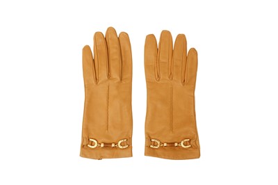 Lot 402 - Salvatore Ferragamo Tan Horsebit Leather Gloves - Size 7.5