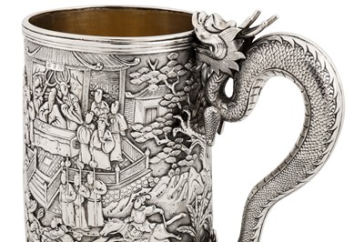 Lot 163 - Penang interest – A rare mid-19th century Chinese export silver mug, Canton dated 1869 by Shan, mark of Khecheong